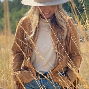 Suede-like Jacket with Fringe